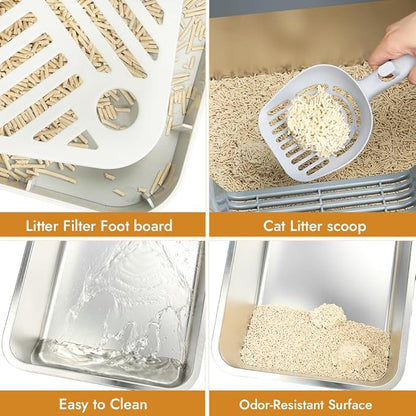 Vivifying Stainless Steel Cat Litter Box, Large Semi-Enclosed Litter Box with Lid, Anti-Leakage Metal Pan for Easy Cleaning & Odor Control (Gray)