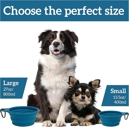 OHMO Collapsible Dog Bowl(2 Pack, Peacock&Light Blue 12oz/400ml) Premium Silicone Pet Water Bowls for Cats & Dogs, Portable Dog Travel Bowls Foldable for Outdoor Camping Hiking