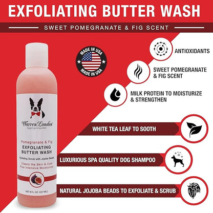 Warren London 8oz Butter Combo - Premium Dog Shampoo & Conditioner - Exfoliating Wash with Fragrant Leave in Conditioner - Pom & Fig w/Pom & Acai