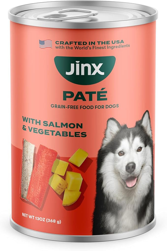 Jinx Premium Wet Dog Food Cans - Salmon Pate - Grain-Free Canned Dog Food Pate & Topper with Real Ingredients & No Fillers - All Life Stages, Breeds & Sizes - 12-Pack, 13 Oz