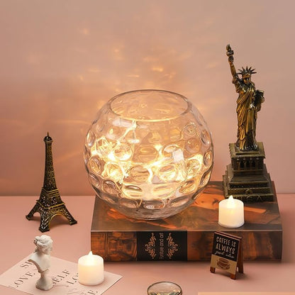 7.5" Dia Handmade Sturdy Dimpled Bubble Glass Vases, Bubble Planter Terrarium, Bud Vase, Fish Bowl Hurricane, Globe Flower Vase, Hurricane Candle Holder (7.5"x6.3", Bowl)
