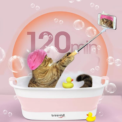 Collapsible Dog Bath Tub for Small Dogs & Cats, Portable Puppy Bath Tub with Water Drain Plug, Space Saving Foldable Pet Bathtub for Indoor & Outdoor Use, Pink