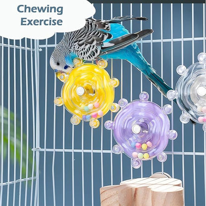 Bird Toys for Parakeets, Colorful Parakeet Toys Wheel, Interactive Spinner Rattle Parrot Toy, Cockatiel Toy for Bird Cage, Chewing Exercise for Conure, Budgies Enrichment Toys (1pc, Rondom Color)
