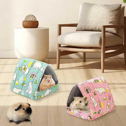 JSPYFITS 2 Pack Guinea Pig Hideout,Small Animal House Guinea Pig Bed Washable Cage Accessories for Small Pet Bunny/Rabbit/Hamster/Chinchilla Guinea Polar Bear Forest