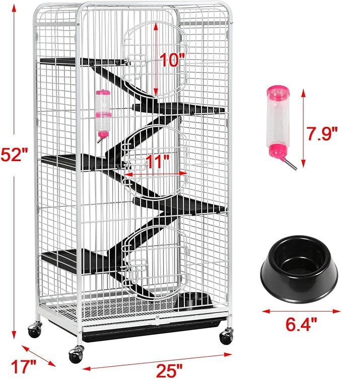 Yaheetech 52-inch Rat Cage Multi Level Rolling Pet Cage for Ferret/Chinchilla/Squirrels/Bunny with Water Bottle, White