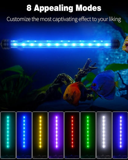 Pawfly 3 W Aquarium LED Light 11 Inch Underwater Fish Tank Light with Timer Auto On/Off Fish Tank Background Lights with 8 Lighting Modes Submersible Multi-Colored Tube Lights for Decoration