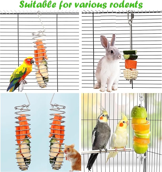 2PCS Rat Enrichment Foraging Toys, Stainless Steel Vegetable Skewer Foraging Hanging Feed Tool for Hamster Rodents Bird Parrots, Fancy Mice Cage Accessories Puzzle Toy Slow Feeder