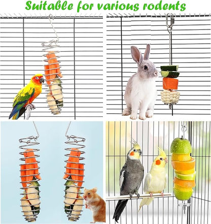 2PCS Rat Enrichment Foraging Toys, Stainless Steel Vegetable Skewer Foraging Hanging Feed Tool for Hamster Rodents Bird Parrots, Fancy Mice Cage Accessories Puzzle Toy Slow Feeder