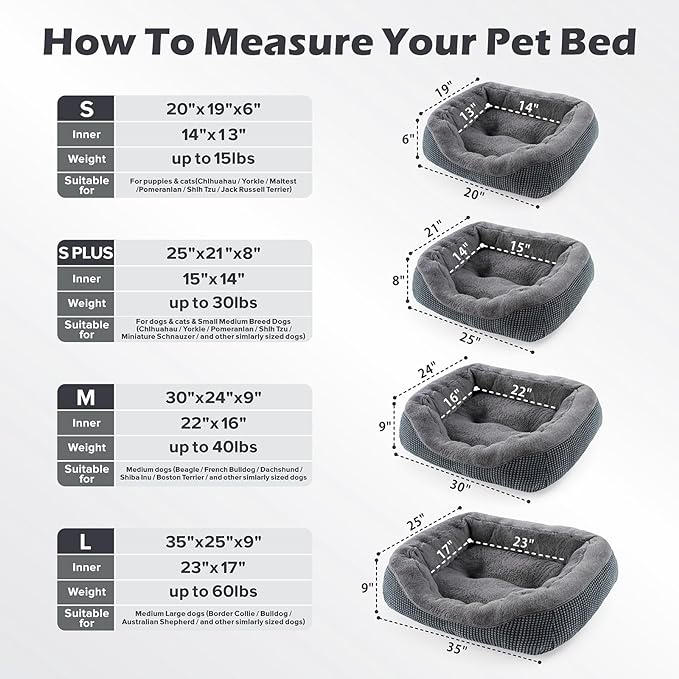 INVENHO Dog Bed Medium Size, Orthopedic Warming Soft Calming Sleeping Puppy Bed Durable Pet Bed with Anti-Slip Bottom M(30"x24"x9")