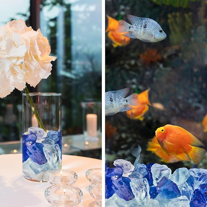 Versatile Frosted Sea Glass Block - 1LB Blue Vase fillers, Aquarium Gravels, Sea Glass Decor, Ideal for DIY Crafts, and Home Decor - Perfect for Beach Weddings and More (Cobalt & Turquoise & White)