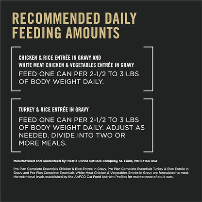 Purina Pro Plan Gravy, High Protein Wet Cat Food Variety Pack, Complete Essentials Chicken and Turkey Favorites - (2 Packs of 12) 3 oz. Cans