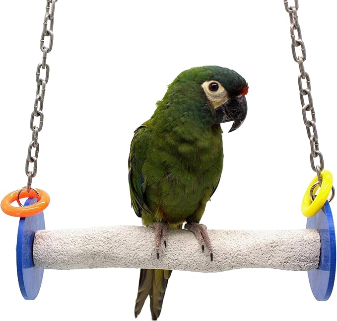 Roll Bird Swing - Pumice Perch Bird Toys Trims Nails and Beaks, Safe and Non-Toxic Bird Cage Accessories for Small and Large Birds, Swinging Toys Birds Will Love, Large 10.5 Inches