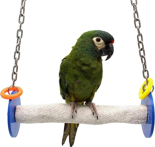 Roll Bird Swing - Pumice Perch Bird Toys Trims Nails and Beaks, Safe and Non-Toxic Bird Cage Accessories for Small and Large Birds, Swinging Toys Birds Will Love, Large 10.5 Inches