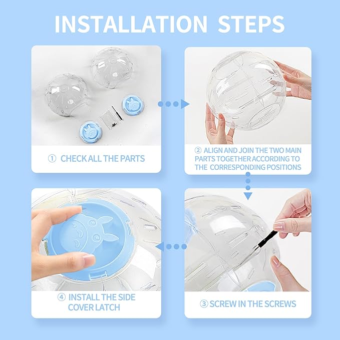 7.9 inch Hamster Ball, Exercise Toys, Running Ball, Clear Plastic Balls, Large Space, Easy to Clean, Hamster Cage Accessories, for Small and Medium Hamsters, Syrian Dwarf Hamster, Blue