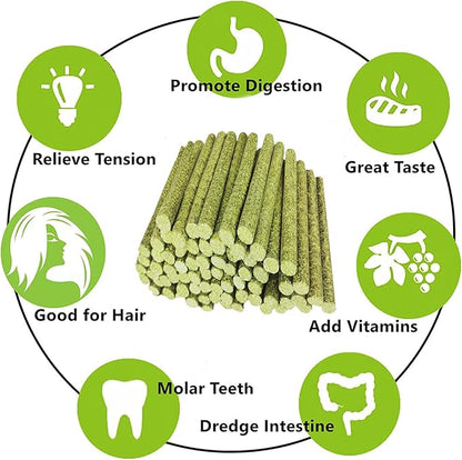 Rabbit Toys,Timothy Hay Stick for Guinea Pig Toy Bunny Chew Toys for Teeth Grinding Hamster Alfalfa Bite Treat Rabbit Molar Food Snack for Pet Rat Chinchilla Squirrel Gerbil-58PCS