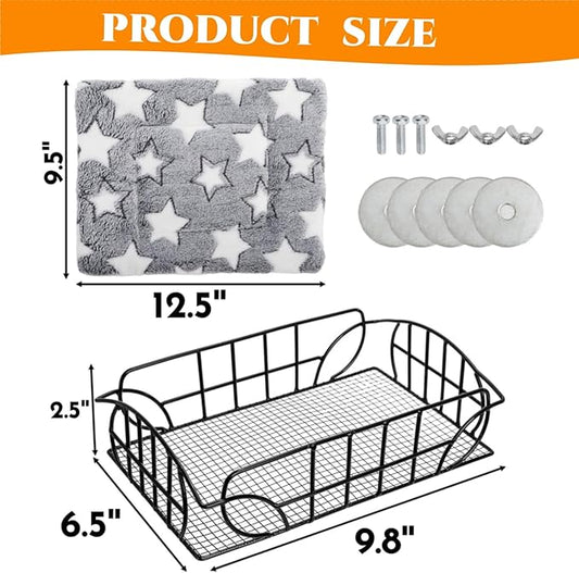 Rat Cage Platform, Metal Basket Rat Hammock with Mat, Hanging Chew Proof Squirrel Cage Bed Platform Accessories, Small Animal Habitat for Hamster, Hedgehog, Chinchilla Pig, Black