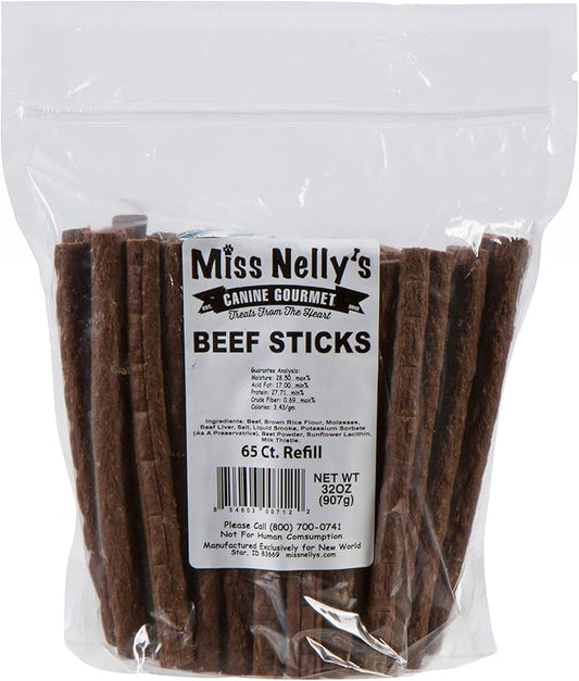 Miss Nelly's- All Natural Beef Jerky Dog Treats Made in USA Only-Original Smoke House Recipe-Minimally Processed Soft Sticks Dog Jerky Treats-32 oz. Jar