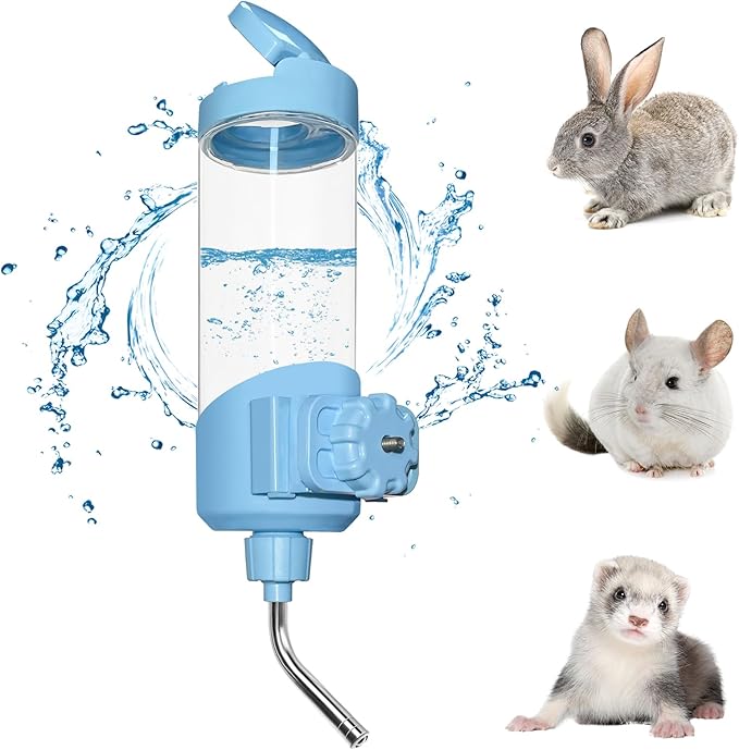 Vannon Top Fill Small Animal Water Dispenser for Cage, 23oz Auto Feeding Crate Water Bottle for Rabbit, Chinchilla, Ferret, Guinea Pig, Squirrel, Hedgehog, Pet Nozzle Diameter: 10mm, BPA Free, Blue