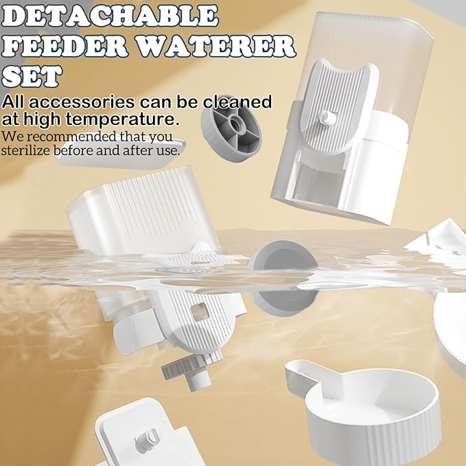 kathson Rabbit Gravity Auto Feeder Set 35oz Hanging Automatic Food Water Dispenser Cage Automatic Feeder Set for Rabbit Chinchilla Guinea Pig Hedgehog Ferret Kitty Puppy (Grey)