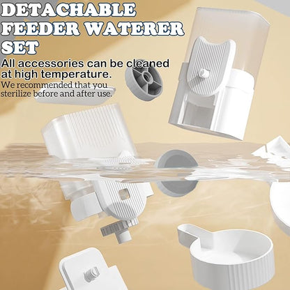 kathson Rabbit Gravity Auto Feeder Set 35oz Hanging Automatic Food Water Dispenser Cage Automatic Feeder Set for Rabbit Chinchilla Guinea Pig Hedgehog Ferret Kitty Puppy (Grey)