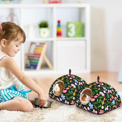 Glittme Guinea Pig Hideout 2Pack Guinea Pig Bed with Soft Pads Washable Guinea Pig House with Non-Slip Bottom Rabbit Hideout for Guinea Pig, Ferrets, Hamster, Guinea Pig Accessories, S