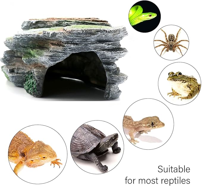 Reptile Resting Terrace Tortoise Climbing Platform Shale Scape Step Ledge, Reptile Cave Hideout Leopard Gecko Accessories Decorations, Great for Reptiles, Amphibians, Bearded Dragons, Lizard, Frogs