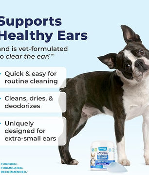 VETNIQUE Oticbliss Advanced Cleaning Ear Wipes for Dogs & Cats for Odor Control, Dirt and Wax Removal with Soothing Aloe Vera, Drying Agent and Vitamin E, Clear the Ear 100ct Wipes