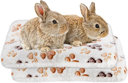 Amakunft 2 Pcs Guinea Pig Bed Mat Washable, Rabbit Winter Bed Pad for Indoor, Warm Small Animal Bed Mattres, Fleece Sleeping Pad for Bunny, Rat, Hedgehog, Sugar Glider, Chinchilla (Paw, Large)