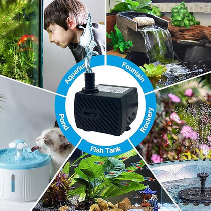 95GPH ultra-quiet small fountain pump (350L/H, 5W), 3.3-foot water pipe, adjustable flow small water pump, suitable for fish tanks, water features, pet fountains, outdoor fountain pumps