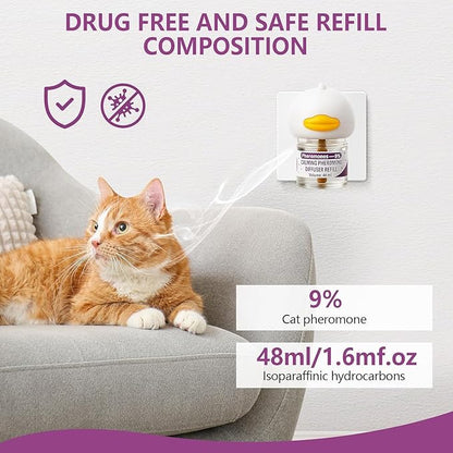 Cat Calming Diffuser, Cat Pheromones Calming Diffuser, Pheromone Dffuser to Calm Cats, Cat Calming Diffuser with 2 Diffuser + 4 Refill,120 Days for Cats Relief Stress Anxiety (Purple)