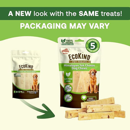 EcoKind Premium Gold Yak Cheese Himalayan Dog Chews, Healthy Dog Treats for Small Dogs, All Natural, High Protein Dog Chew, Bacon, Small - 8 Chews
