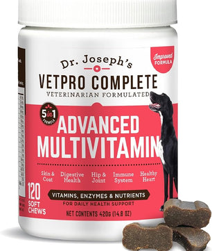 Dr. Joseph's VetPro Complete Multivitamin Dog Supplement, 120 Count (Large Dog 60 Day Supply), 5in1 Chew with Vitamins, Enzymes & Nutrients, Hip & Joint Health, Immune System & Allergy Support