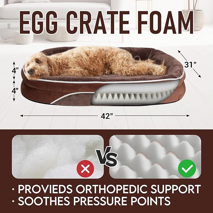 OhGeni Orthopedic Big Dog Couch Pet Sofa XL Sized Cat Beds with Comfort Foam Support, Soft Comfortable Fabric, Machine Washable Waterproof Removable Cover, 42-Inch (Brown)