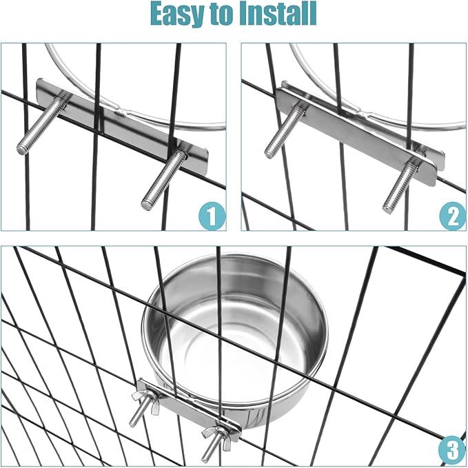 Dog Bowl Stainless Steel Dog Bowls Pet Hanging Food Water Bowl Cage Feeding Cup Feeder for Dogs Cats Rabbits Birds Small Animal (Large (2pcs)