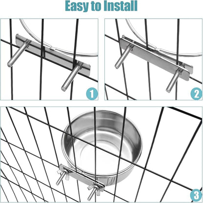 Dog Bowl Stainless Steel Dog Bowls Pet Hanging Food Water Bowl Cage Feeding Cup Feeder for Dogs Cats Rabbits Birds Small Animal (Large (2pcs)