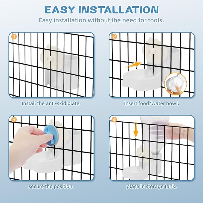 2 Pack Hanging Automatic Pet Food Water Dispenser, Auto Rabbit Feeder and Water Bottle Set for Cage, Food and Water Bowls for Cat Bunny Chinchilla Hedgehog Guinea Pig Ferret cage Accessories