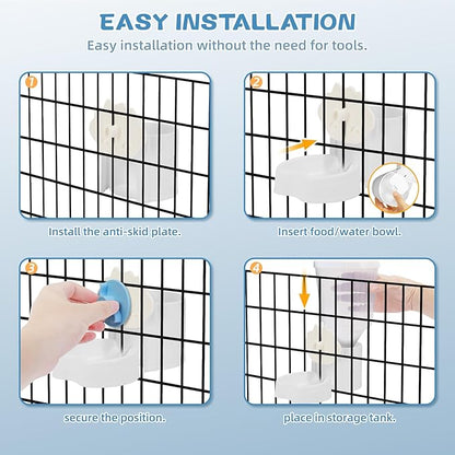 2 Pack Hanging Automatic Pet Food Water Dispenser, Auto Rabbit Feeder and Water Bottle Set for Cage, Food and Water Bowls for Cat Bunny Chinchilla Hedgehog Guinea Pig Ferret cage Accessories