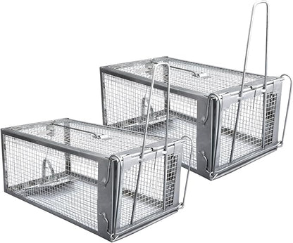 Gingbau 2-Pack Chipmunk Traps Humane Live Mouse Rat Cage Traps for Indoors and Outdoors
