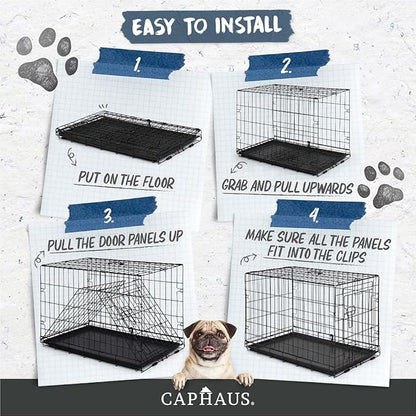 CAPHAUS Foldable Dog Crate Kennel w/Leak-Proof Pan & Divider Panel, Metal Crate, Small, Medium & Large Dog Crate Indoor Wire Cage, 42' w/Double Doors, Black