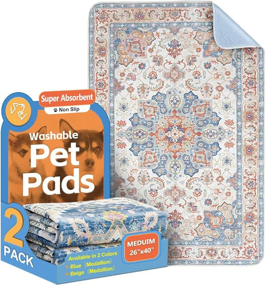 Washable Pee Pads for Dogs 2 Pack Reusable Puppy Training Pads 40"x26" Super Absorbent Waterproof Dog Training Pads, Non-Slip Potty Pads, Whelping Pads Litter Mat