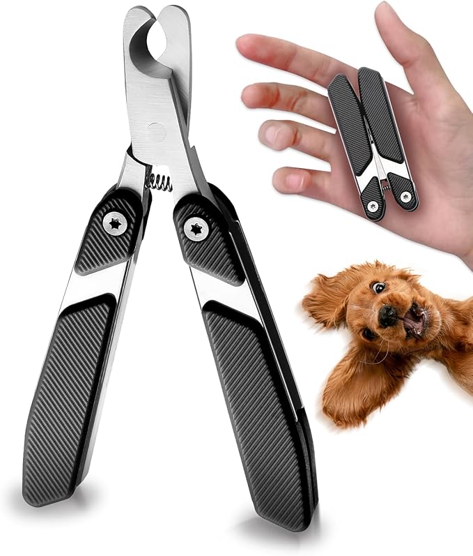 Foldable Cat Nail Clipper, Stainless Steel Dog Nail Trimmers Toenail Clippers, Professional Pet Nail Cutter for Cats Rabbits Hamsters Birds Medium Small Dog, Portable Cortauñas para Perros (Black)