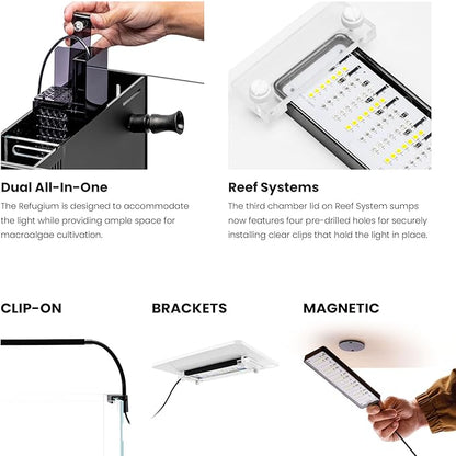 Ultum Nature Systems Refugium Light - Small Customizable Submersible Aquarium LED Lamp w/Inline Timer, Full Spectrum Grow for Chaeto Macro Algae Saltwater Reef Tanks - Clip On