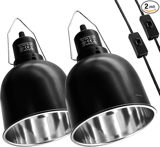 Reptile Light Fixture, 2 Packs 5.5 Inch Deep Dome Lampshade Dimmable, Reptile Heat Lamp Fixture with Separate Switches Fit for UVB Bulb Basking Heat Bulb for Reptile Glass Terrariums