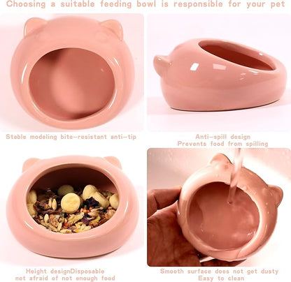 Ceramic Small Pet Hamster Food Bowl Guinea Pig Food Bowls Hamsters Water Bowl Ferret Chinchillas Squirrels Hedgehog Accessories Reptiles Hamster Accessories for Cages (Pink)