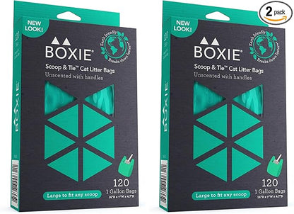 Boxie Sustainable Scoop & Tie Pet Waste Bags, 240 Count, Leak-Proof, Easy-to-Tie Handles, Eco-Friendly, Odor Control, EPI Technology, Durable for Cat Litter & Dog Waste (Pack of 2)