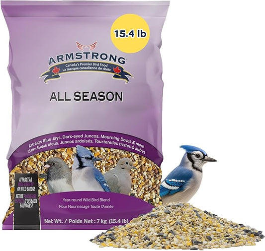 Armstrong Wild Bird Food All Season Bird Seed Blend, 15.4 Pounds - with Cut Corn, Wheat, White & Red Millet, Black Oil Sunflower Seeds for Blue Jays, Dark-Eyed Juncos and Mourning Doves