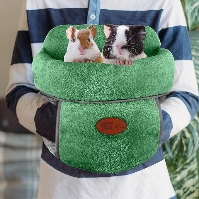YUEPET Guinea Pig Bed Cuddle Cave Warm Fleece Cozy House Bedding Sleeping Cushion Cage Nest for Small Animal Squirrel Chinchilla Rabbit Hedgehog Cage Accessories Green