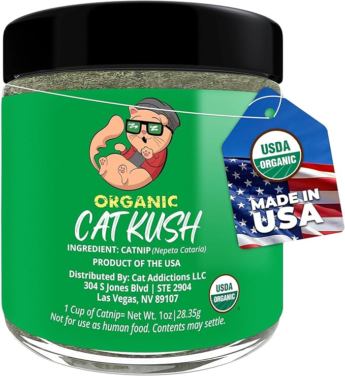 Organic Catnip by Cat Kush, Safe Premium Blend Perfect for Cats, Instilled with Maximized Potency your Kitty is Guaranteed to Go Crazy for! (1 Cup)