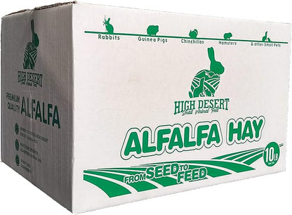 High Desert Alfalfa Hay, Protein Rich Soft Leaf Food for Young Growing Animals, Natural Rabbit Food and Guinea Pig Hay, Supports Digestive Health, Small Pet Supplies, Fresh Hand Packed 10 Lb Box