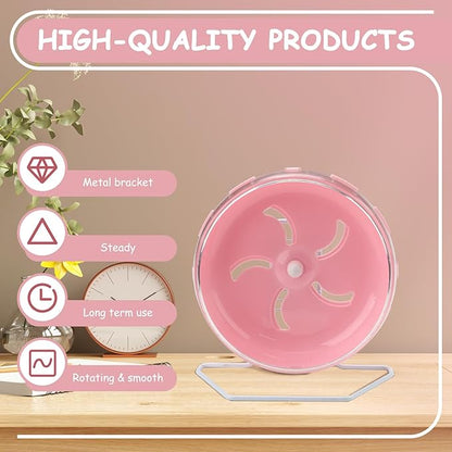Pink 8.4" Silent Hamster Wheel with Height-Adjustable Stand, Quiet Spinning Hamster Exercise Wheels, Small Animal Chinchilla Running Toys Cage Accessories for Gerbils Mice Rats (Pink)